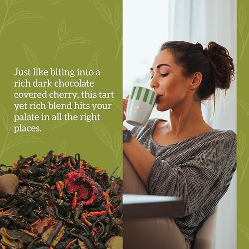 Miniatura 4 de Nelson's Tea Cereza de chocolate oscuro  Mezcla rica de té negro Pu-erh, chispas de chocolate, corteza de cereza silvestre, cerezas secas, té de