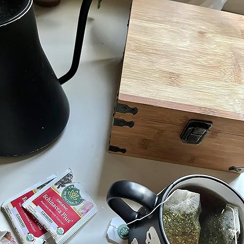 Miniatura 26 de Caja organizadora de té de bambú sin productos químicos, ecológica, grande, alta y ajustable, baúl de almacenamiento de madera natural