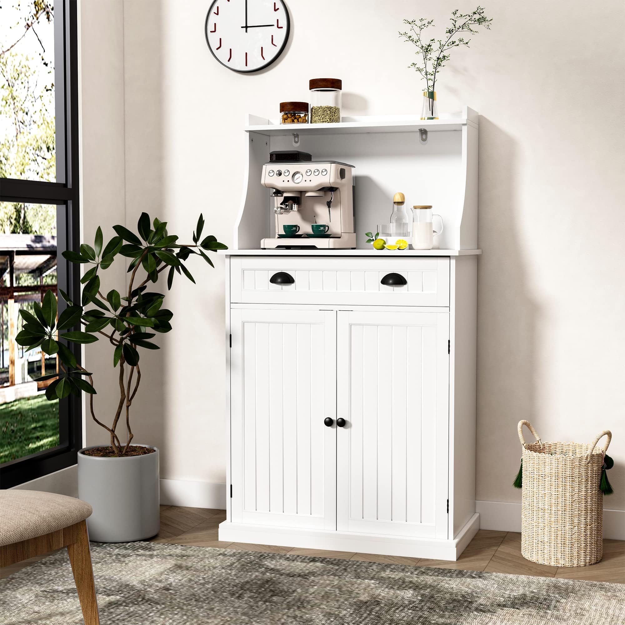 HLR 54" Kitchen Pantry Storage Cabinet with Drawer and Adjustable Shelves, Microwave Oven Cabinet with Doors for Kitchen, Bathroom or Hallway,White