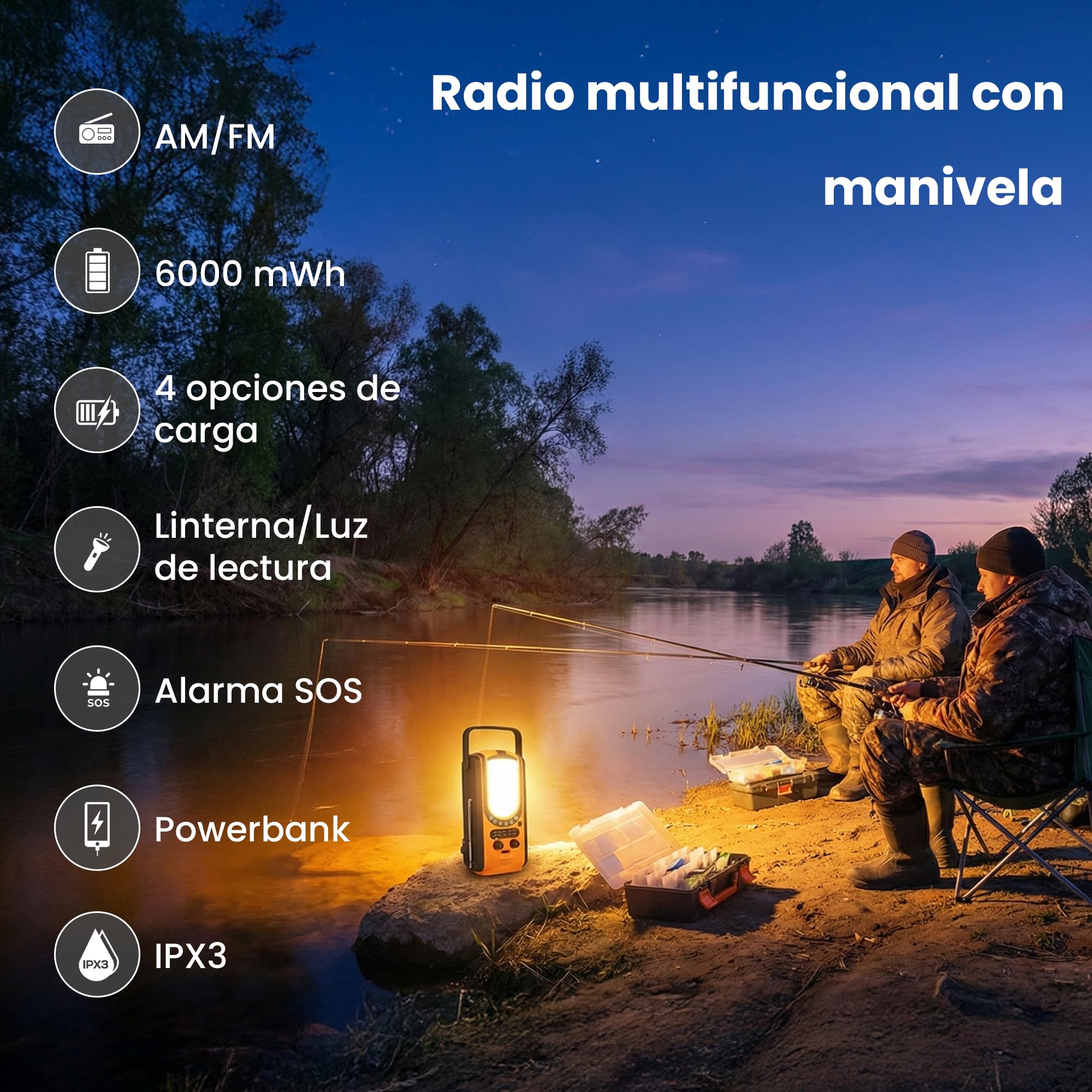 Extralink Radio Solar de Emergencia con Manivela Am/FM, Luz Lectura 4 Modos, Batería Recargable 6000 mAh con Salida USB-C, 6 Modos de Carga, Alarma SOS, para Uso Diario y Situaciones de Emergencia