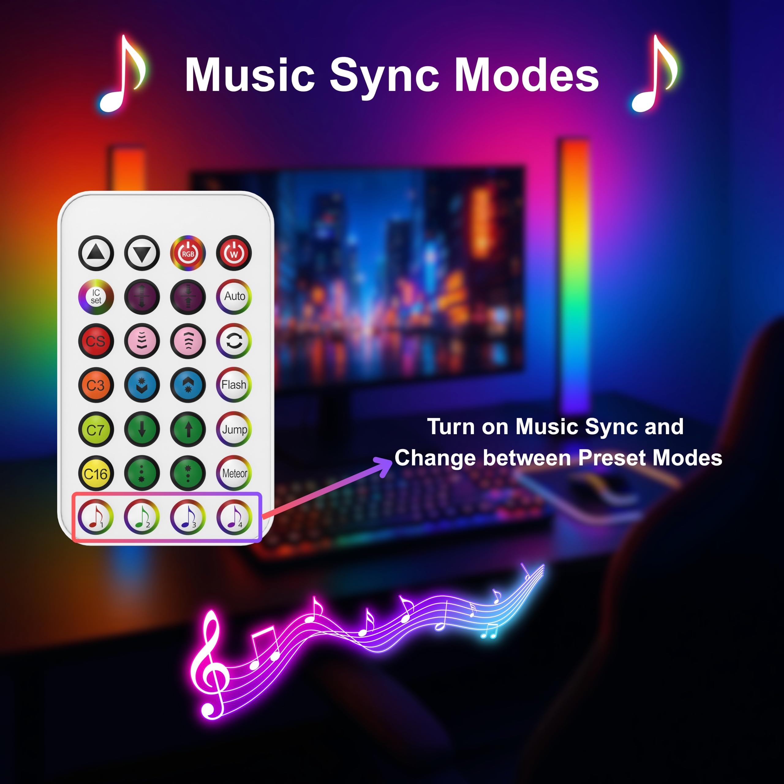RGB Smart LED LED Bar per computer, confezione da 2 barre di luce da terra per giochi, home office e illuminazione ambientale (telecomando)