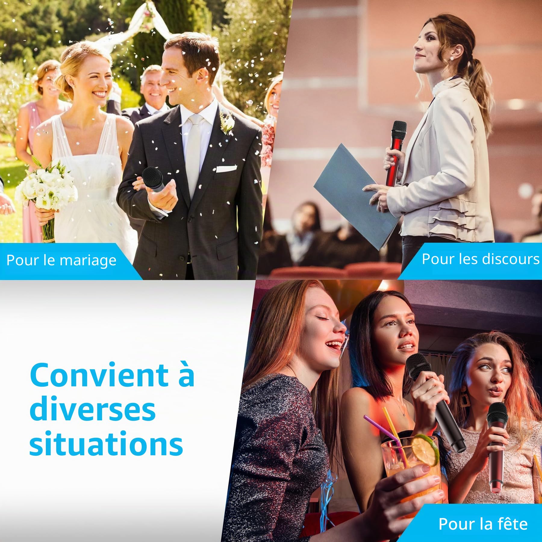 Aveek Microphone sans Fil Rechargeable,2.4GHz de Microphone Dynamique pour Karaoké, Fête, Mariage, Église, Réunion, Discours, Classe, Microphones Unidirectionnels, Gris et Rouge, 2 Pièces