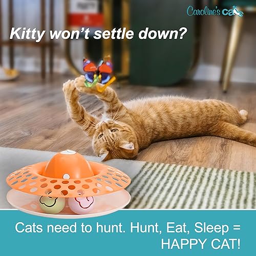 Miniatura 3 de Caroline's Cats Juguete automático de mariposa para gatos, interactivo 2 en 1 con apagado automático y pista de bolas de hierba gatera juego de