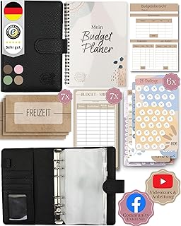 BeginnerBudget® Budget Planner Deutsch - Starterset mit Sparchallenge Budgetplaner deutsch - Sparen mit Umschlagmethode + Anleitung - Ringbuch A6 - Binder A6 Litchi-Style (Schwarz (mit Budgetplaner))