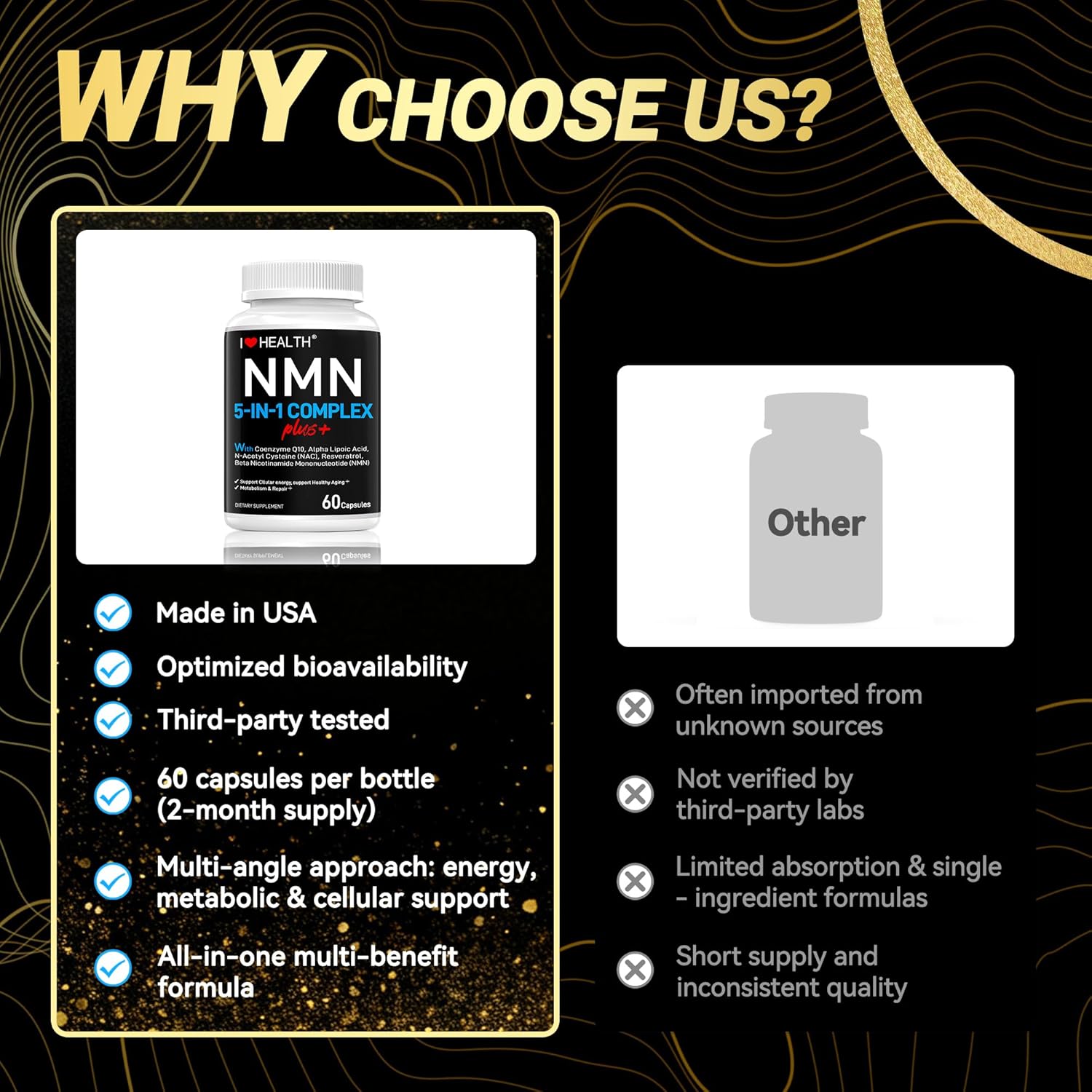 NMN Complex Plus+ for Women & Men with NAC, Alpha Lipoic Acid, CoQ10 & Resveratrol – 5-in-1 Cellular Energy & Healthy Aging Support – 60 Capsules, Non-GMO, Made in USA - Image 3