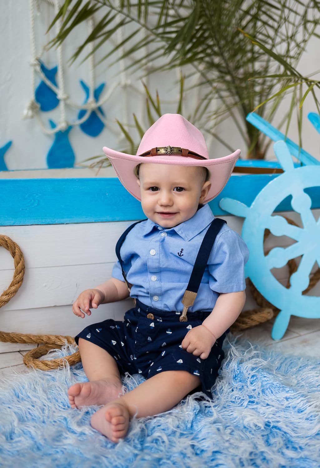 JOYEBUY Cowboy Hats for Kids Vintage Wide Brim Felt Cowboy Hat Girls Cowgirl Hat with Belt Buckle