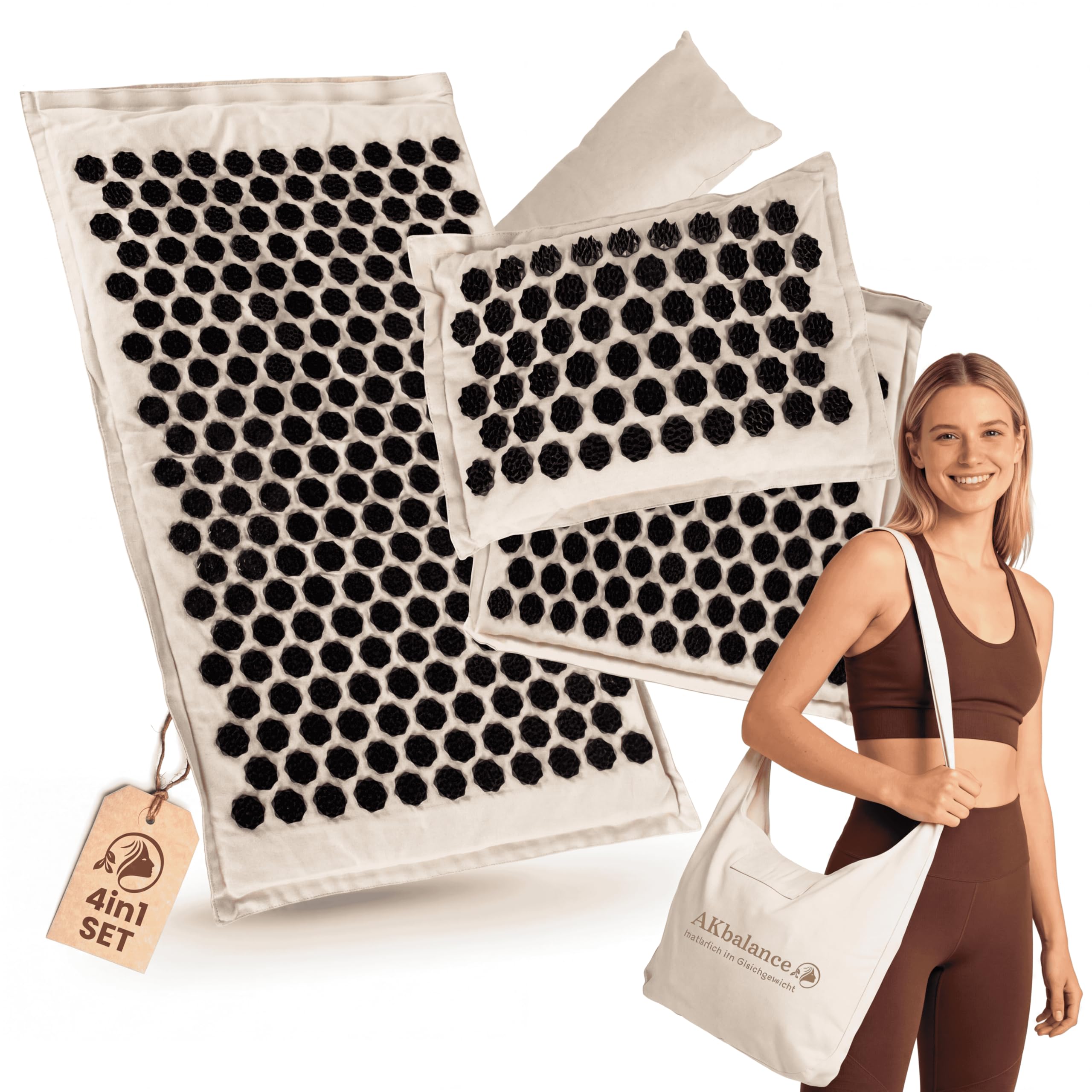 Tappetino per agopressione beige, sabbia desertica, set da 5 pezzi, con tappetino, cuscino per il collo, cuscino per i piedi, borsa per il trasporto, oltre 500 punte di pressione in