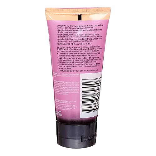 Miniatura 2 de Cutex Crema de manos y cutículas, todo en uno, hidratación 24 horas, aceite de almendras dulces perfumado 2.7 onzas