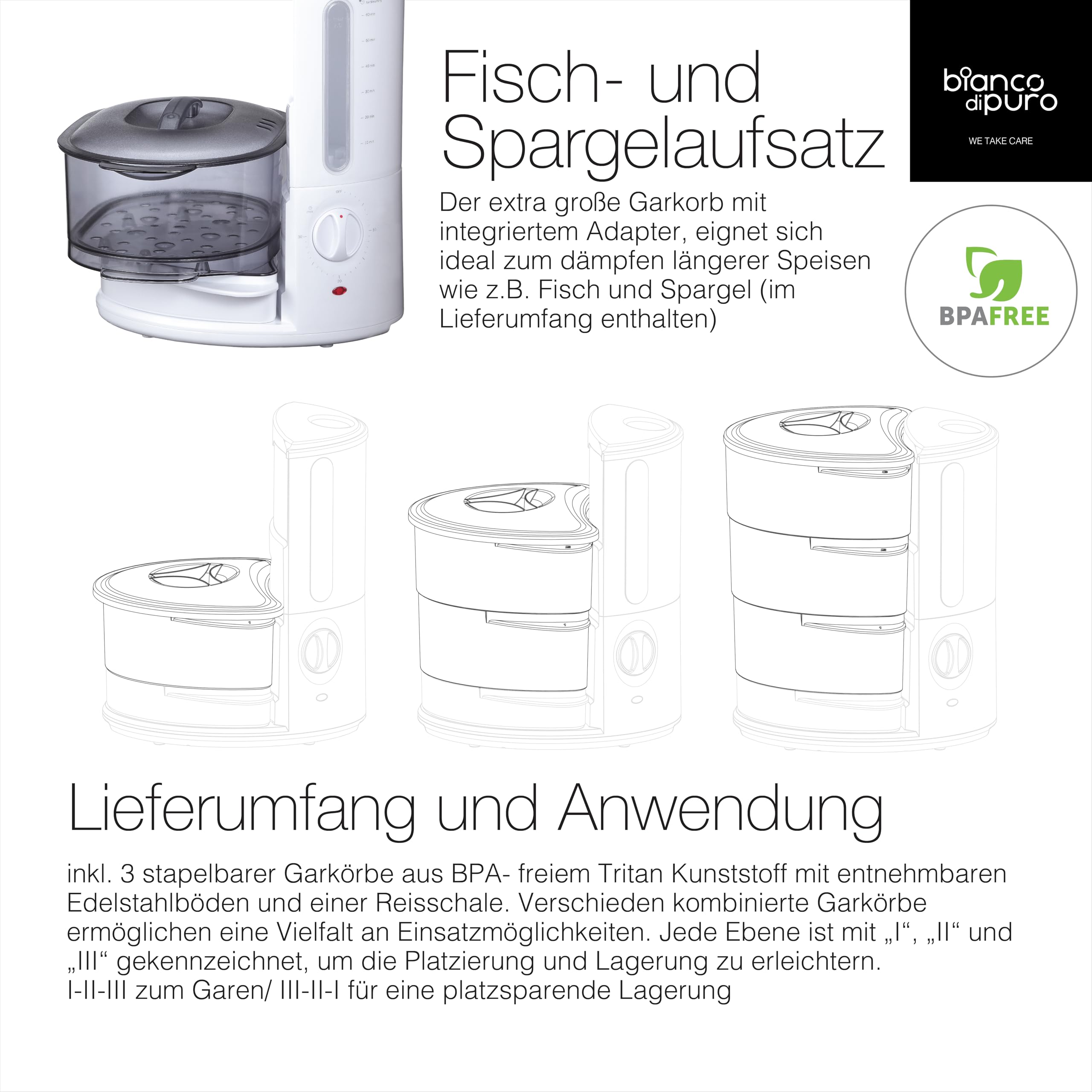 bianco di puro Dampfgarer Rapido 9L Edelstahl STRIX-Dampftechnologie 30 Minuten Timer Auto-Stopp BPA Free