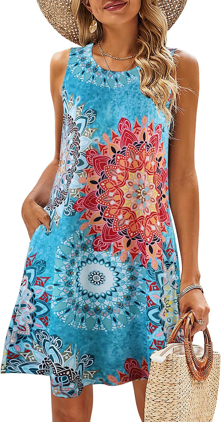 SimpleFunSummer Dresses for Women Beach Floral Tshirt Sundress Casual Pockets Boho Tank Dress