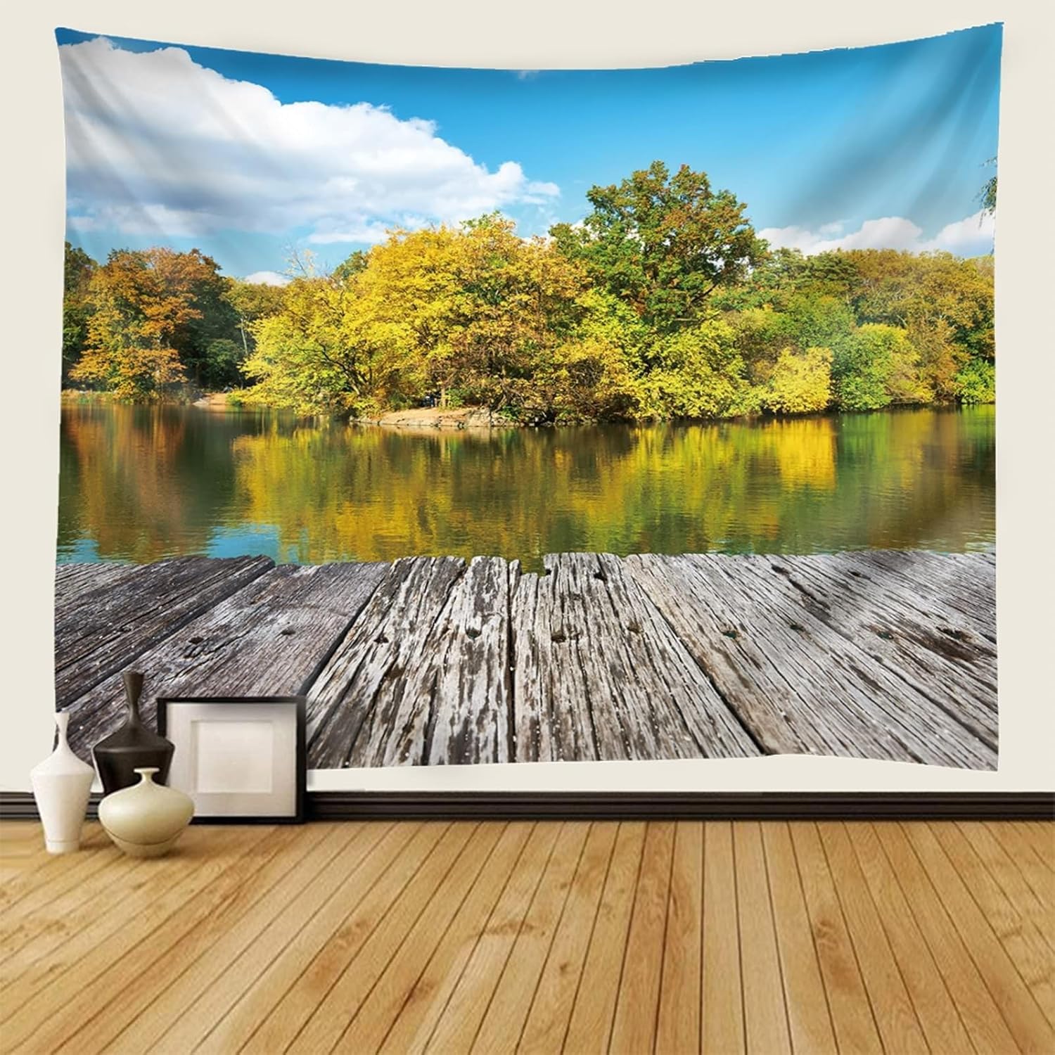 PUOJIEAT Gobelin 3D Jezioro Naturalny Widok Gobeliny Wiszące Na Ścianie Duży Gobelin Sztuka Wisząca Do Sypialni Salonu Wystrój Domu 300x250 cm 1040-GT