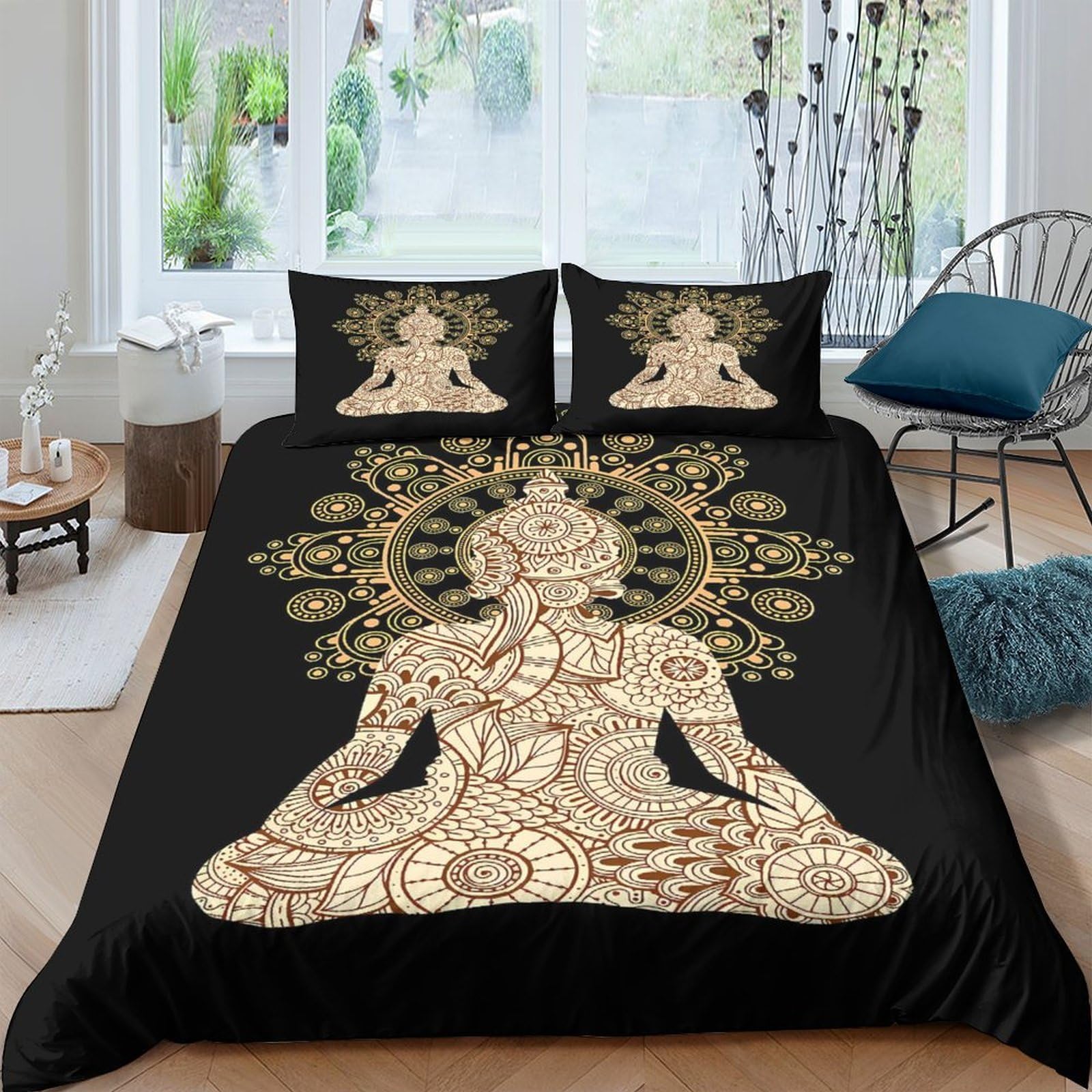 Ctjqhvkz Style-7 3D Printed Mandala Meditation Fitted Sheet Microfiber Black Yoga Buddha Bed Cover For Bedroom Guest Room Mattress Decor Single（135X200cm）