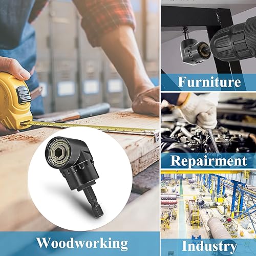 Miniatura 7 de Destornillador de ángulo recto de 105 grados, adaptador de accesorio de extensión de taladro con enchufe magnético hexagonal de 14 pulgadas y unidad