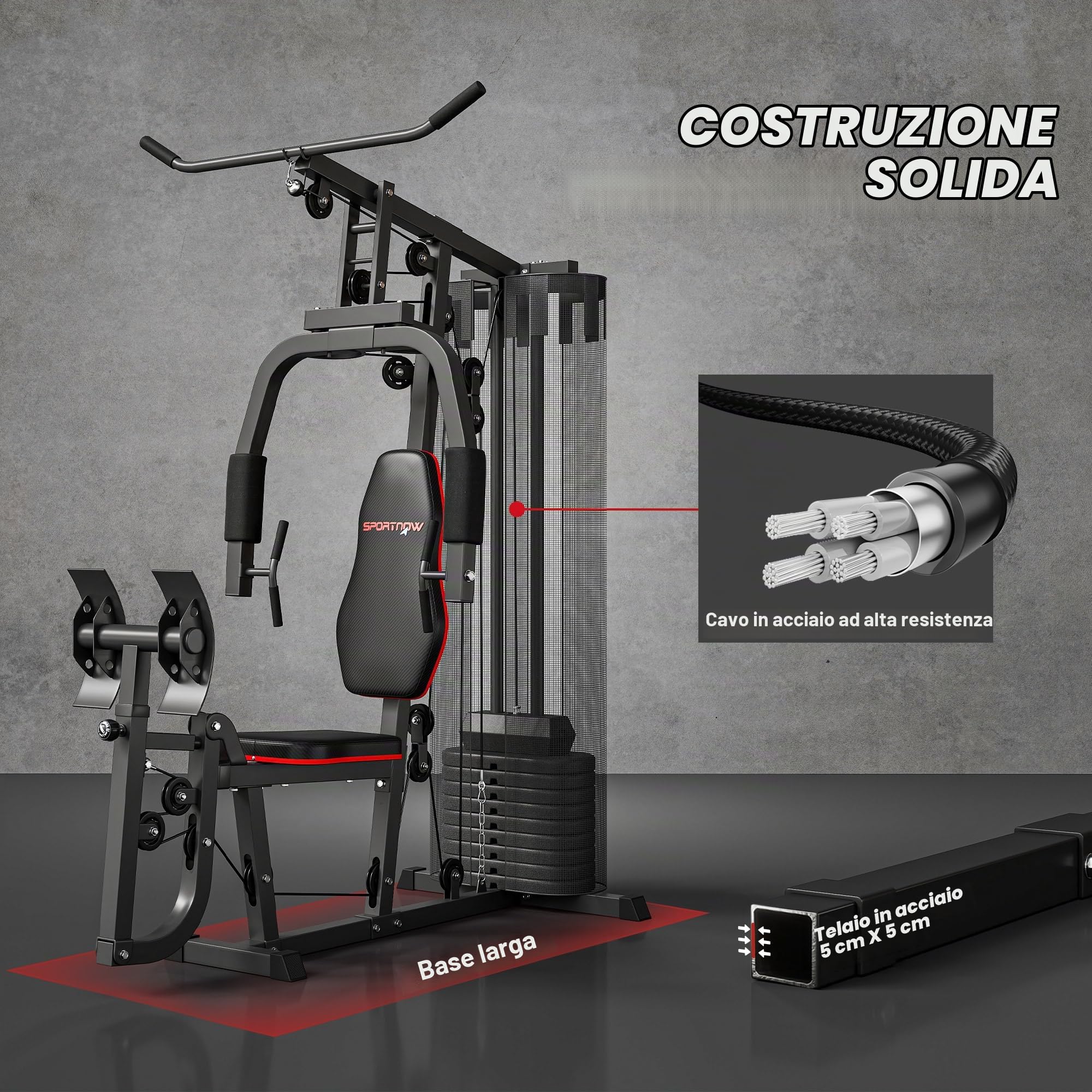 SPORTNOW Stazione Fitness Multifunzione con 45 kg di Pesi per Home Gym, Palestra Multifunzione da Casa per Allenamento Completo, con Chest Press e Leg Press, 160x108x200 cm, Nero