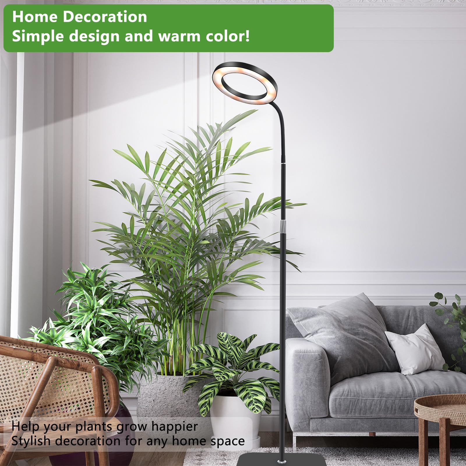 Lampe de Croissance avec Support, Lampe Pour Plante à spectre complet pour plantes d'intérieur, Minuterie Automatique 3/9/12H, 58-155cm Einstellbare Höhe für hohe Pflanzen