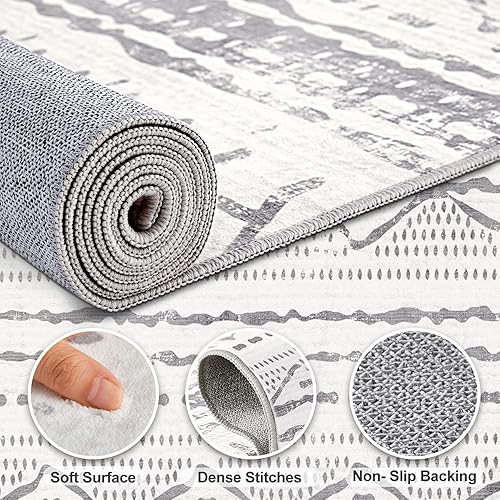 Miniatura 3 de Nakagishi - Tapete de 8 x 10 pies para sala de estar lavable bohemio, moderno y geométrico, suave, resistente a manchas y antideslizante, para