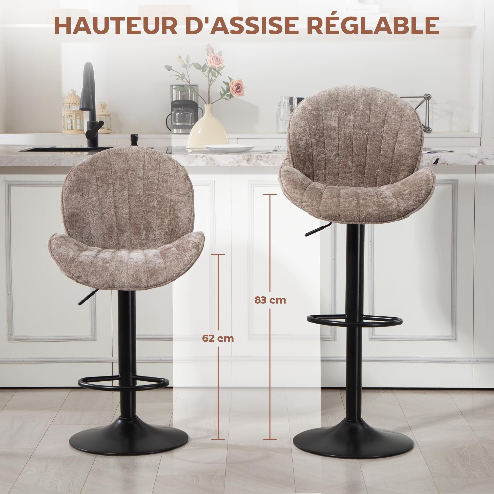 HOMCOM Lot de 2 Tabourets de Bar Pivotants Forme de Coquillage Acier Marron