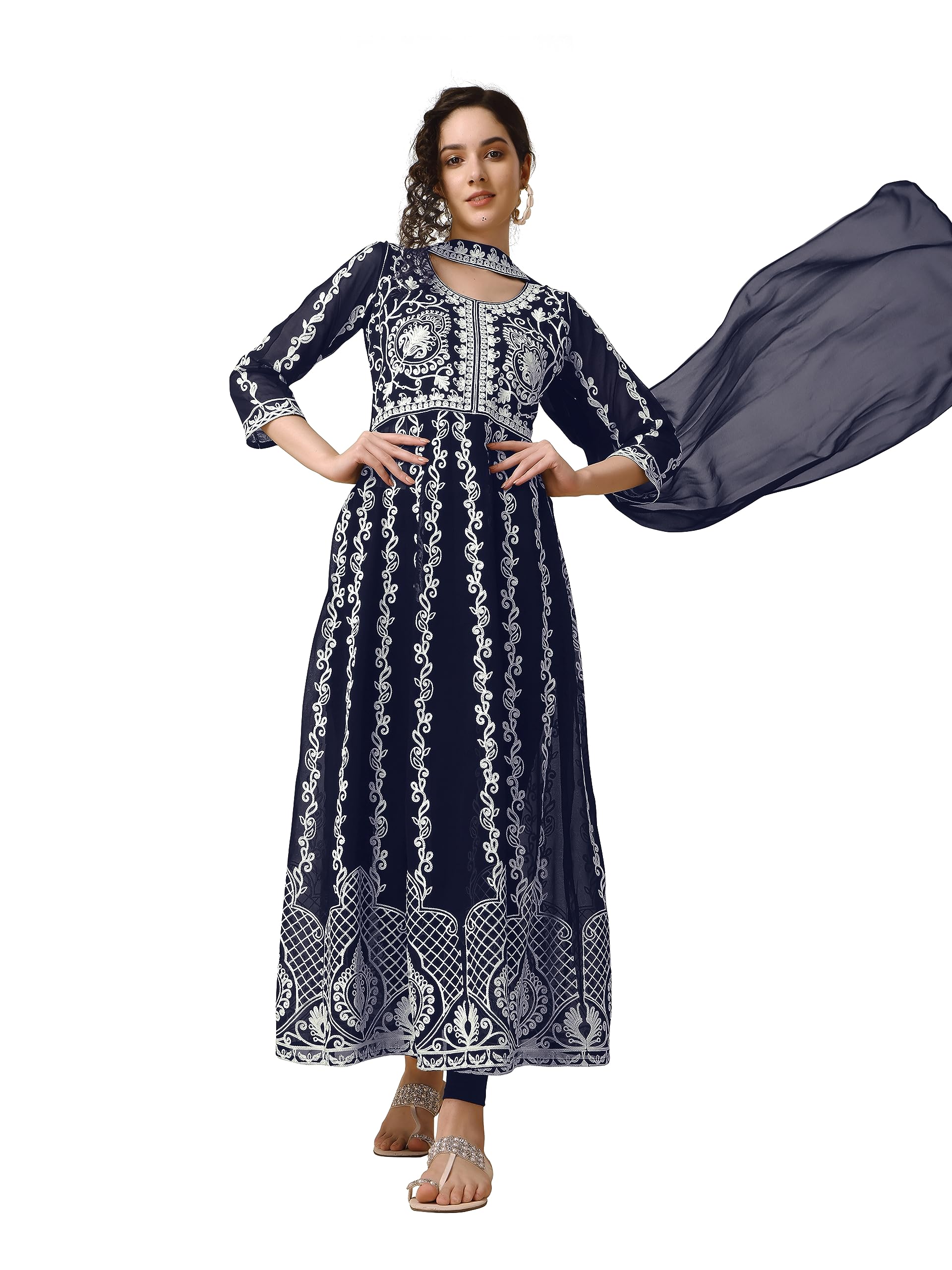EthnicJunction Women's Georgette Eid Special Sequine Lace Work Kurta With Dupatta | Eid Outfits