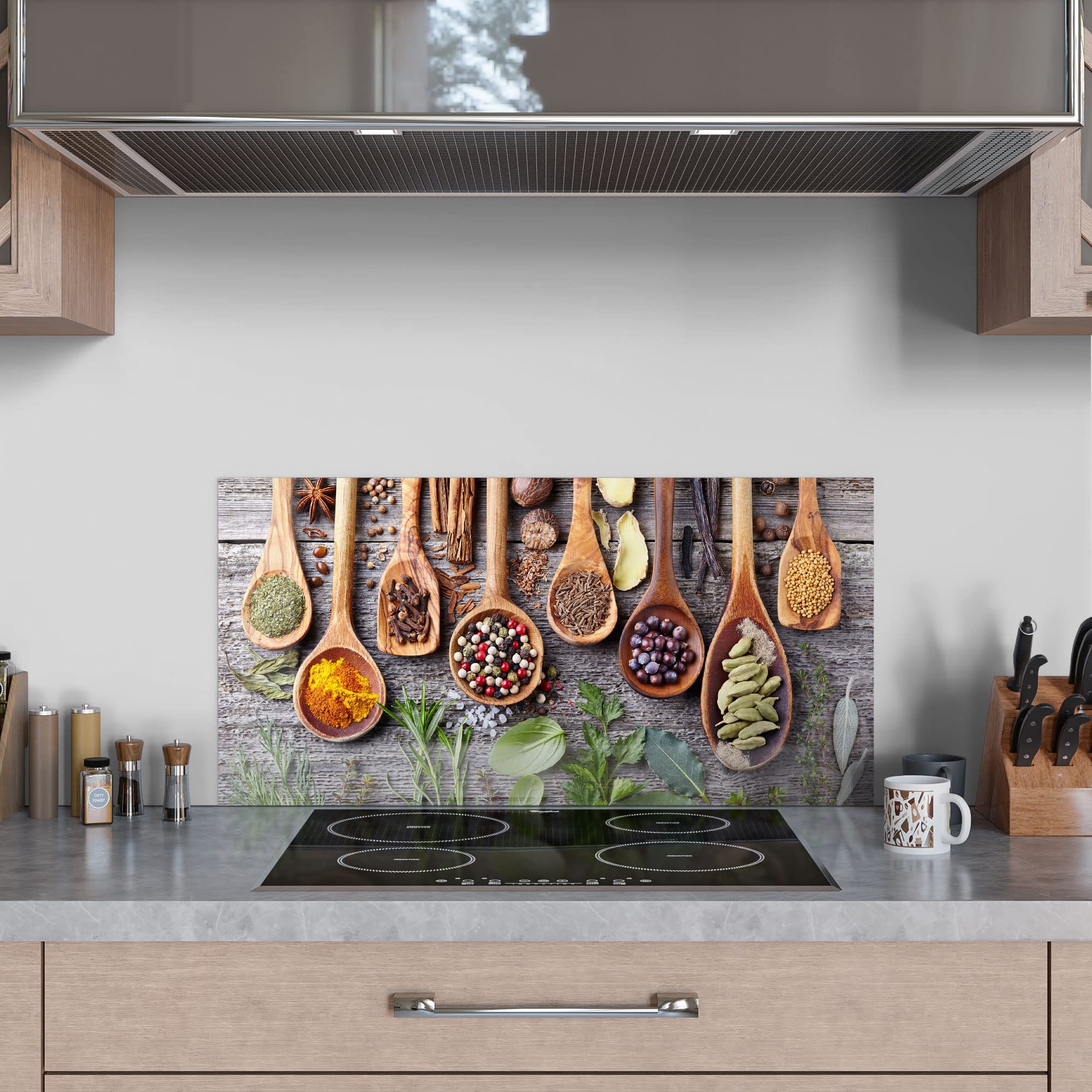 DEQORI Küchenrückwand Glas | Motiv Dekorierte Kochlöffel | 80x40 cm | Bad- oder Herd-Rückwand | Herdblende Spritzschutz für Küche & Badezimmer | moderne Deko für Fliesenspiegel