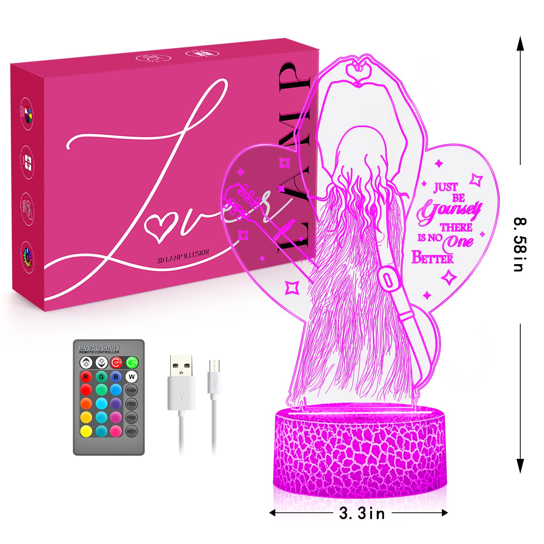 Luce notturna per ragazze, regalo di compleanno per donne, amici, adolescenti, luce notturna 3D con 16 colori, luce notturna dimmerabile con telecomando, regalo per San Valentino, regalo per la stanza