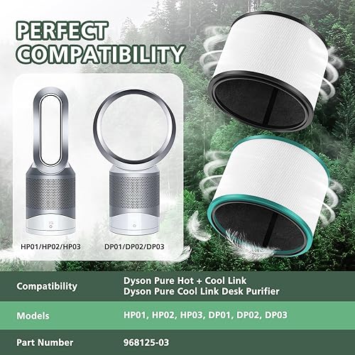Miniatura 3 de Paquete de 2 filtros HEPA HP01 HP02 compatibles con purificador de escritorio Dyson, Dyson Pure Cool Link Desk DP01 DP02, Dyson Pure Hot + Cool Link