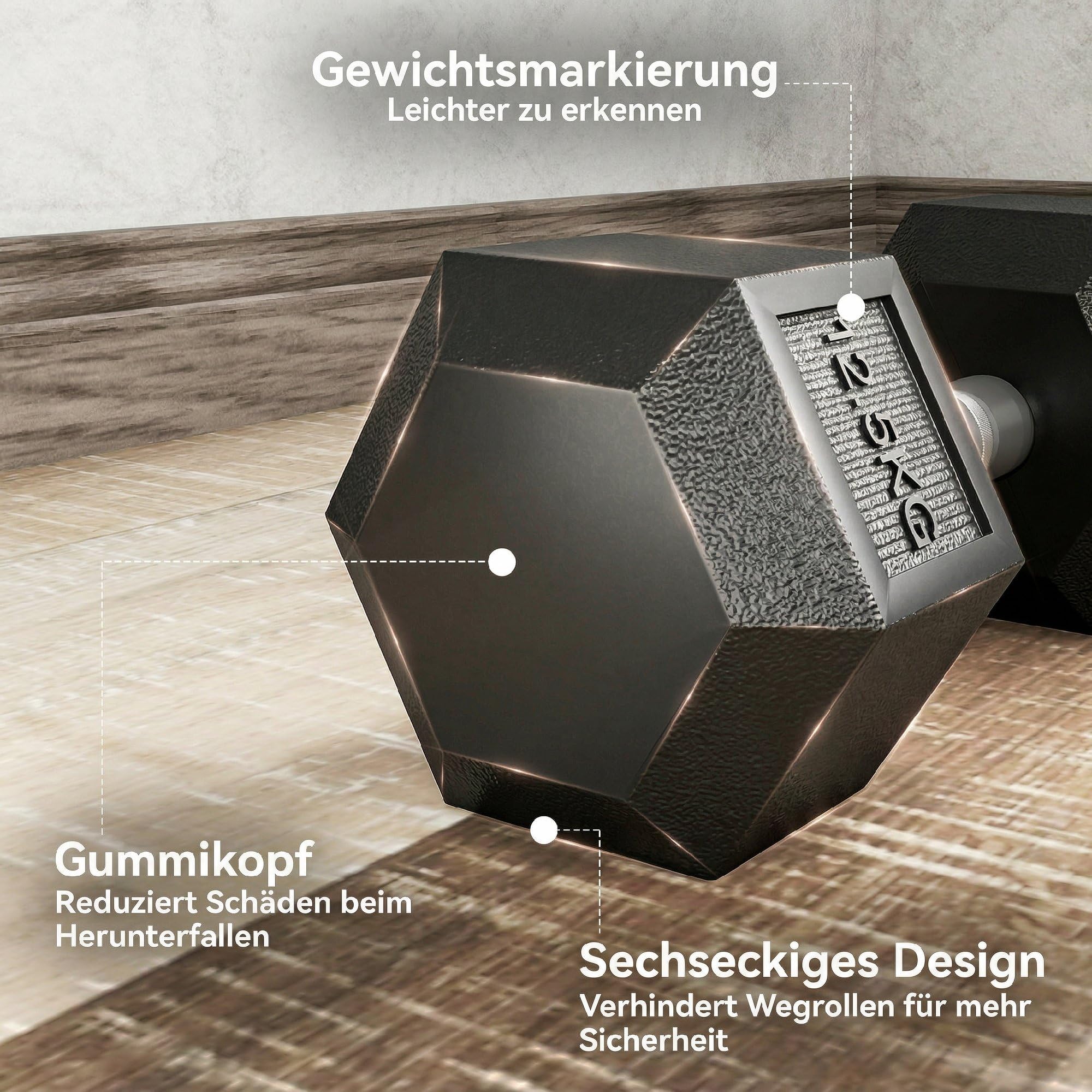 HOMCOM Hexagon Hanteln, 2er Set Hanteln mit gerändeltem Griff, Kurzhantelset aus Gusseisen, 4/5/6/8/10/12,5/15/17,5/20 Kg, Kurzhanteln für Männer Frauen, Zuhause, Fitnessstudio, Krafttraining