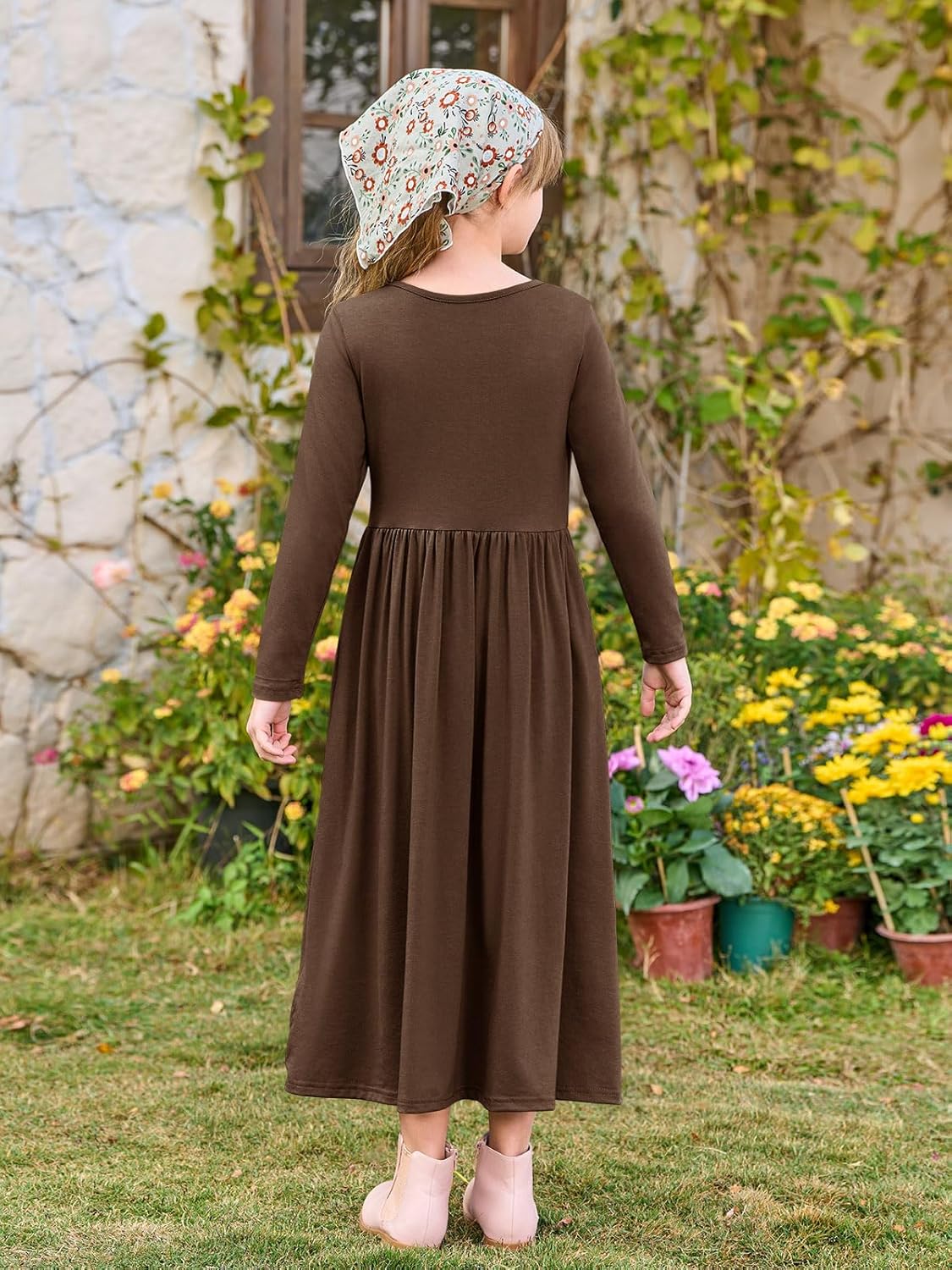 Haloumoning Girls Maxi Dress Long Sleeve Casual Holiday Dress with Pockets for 5-14 Years - Image 5