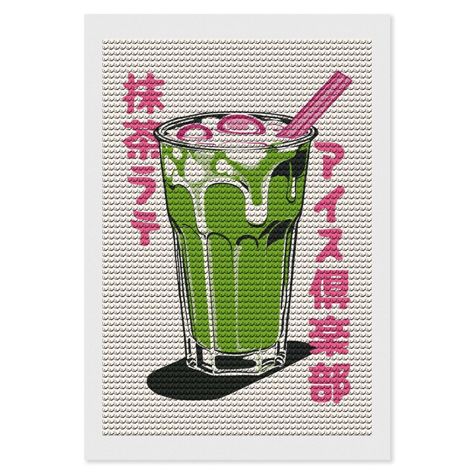 Junmoney Matcha Latte Illustration Round Drill Diamond Painting 8"x12", Satisfying Creative Project, Complete Accessories, Printed Canvas