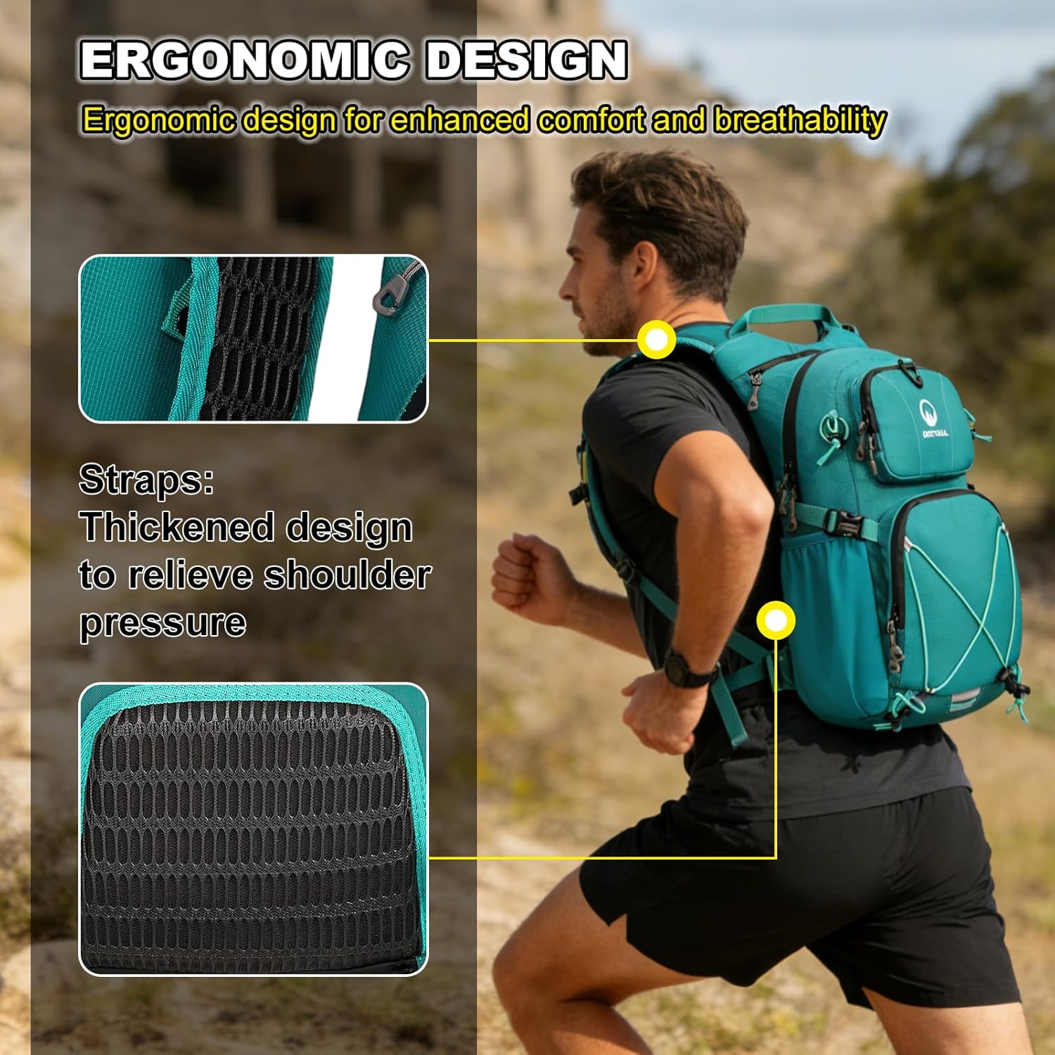 Hydration Backpack 22L, Hiking Backpack with 2L Leakproof Bladder, Sewn-in Rain Cover, Insulated Compartment for Men & Women Running, Cycling, Camping