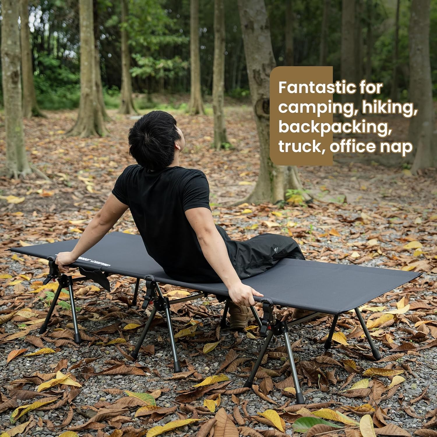 ONETIGRIS SUPRANUBIS Camping Cot, Height Adjustable with Cot Leg Extenders, Strong Support 330lbs, Lightweight Comfortable Folding Bed for Camping, Hiking, Travel, Truck, Beach, Office Nap Grey image 9 of 9 B0FF4YKKBG