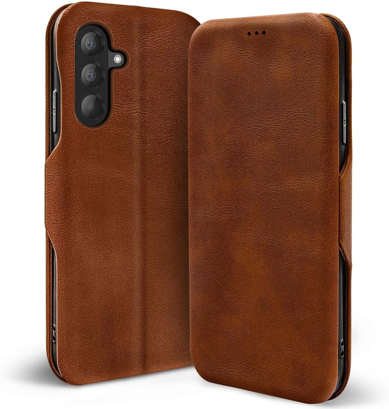 Verco Handyh lle f r Samsung Galaxy A27 5G Premium Handy Flip Cover f r Galaxy A27 5G H lle [integr. Magnet] Book Case Tasche Braun