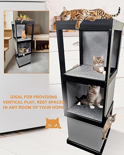 Miniatura 4 de Skywin Moderno poste rascador para gatos negrogris, torre de escalada para gatos, ideal para soporte de gato, casa de gato o rascador de gatos,