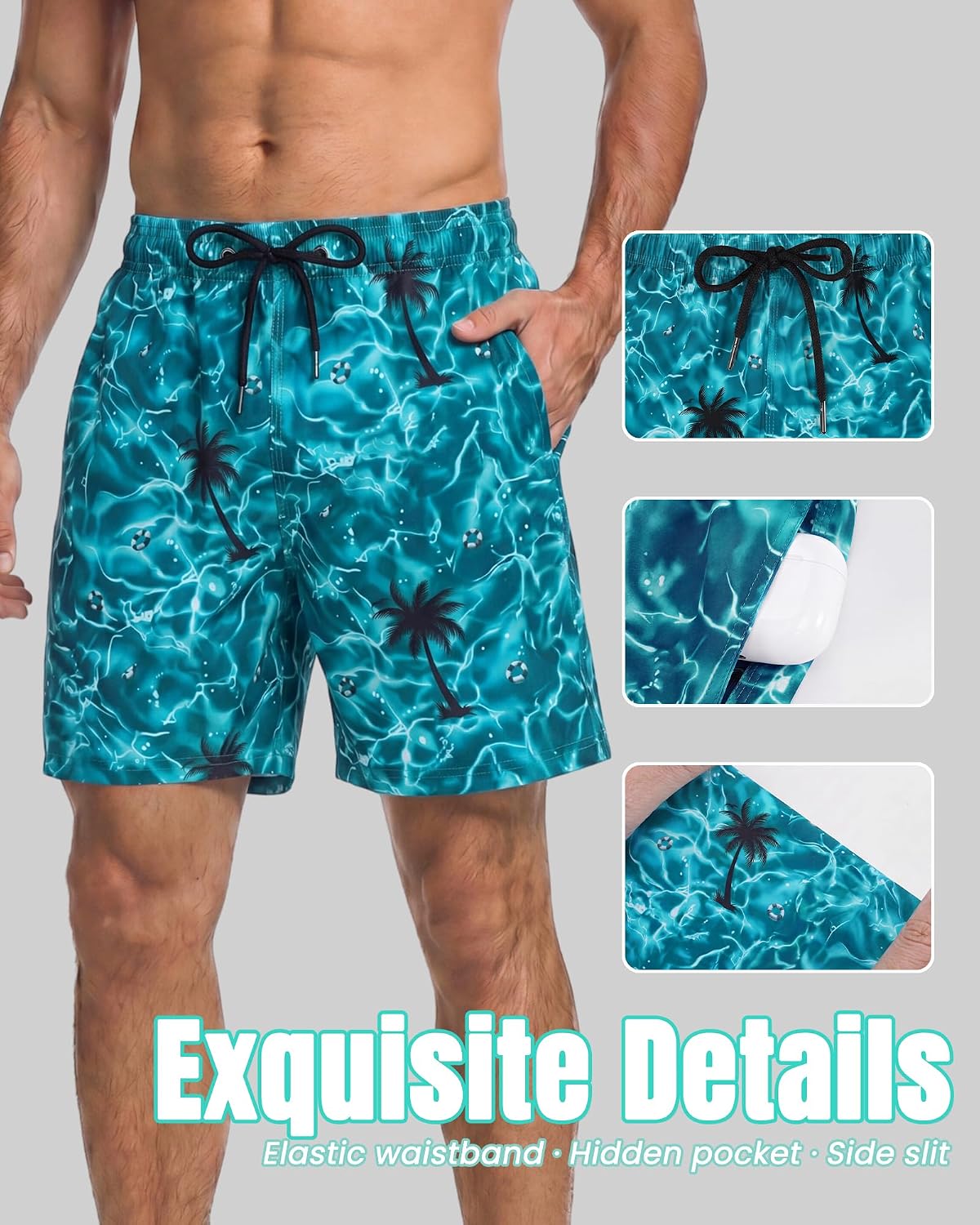 7 Inch Men's Swim Trunks with Mesh Liner No Compression Liner Quick Dry Drawstring Zipper Pockets for Beach Pool Surfing