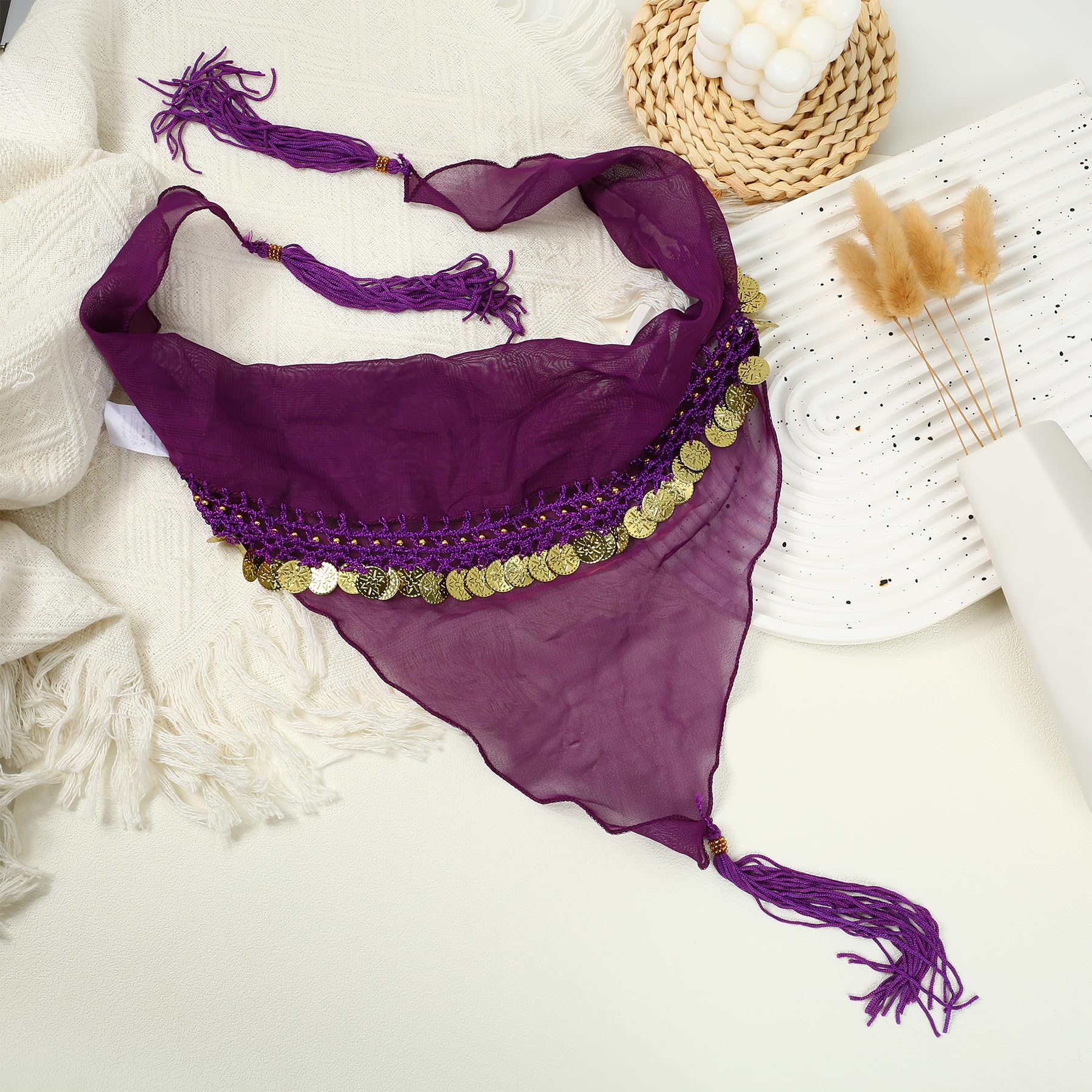 Umimiss Gypsy Head Scarf - Fortune Teller Accessories, Women's Coin Headscarf, Purple - Image 4