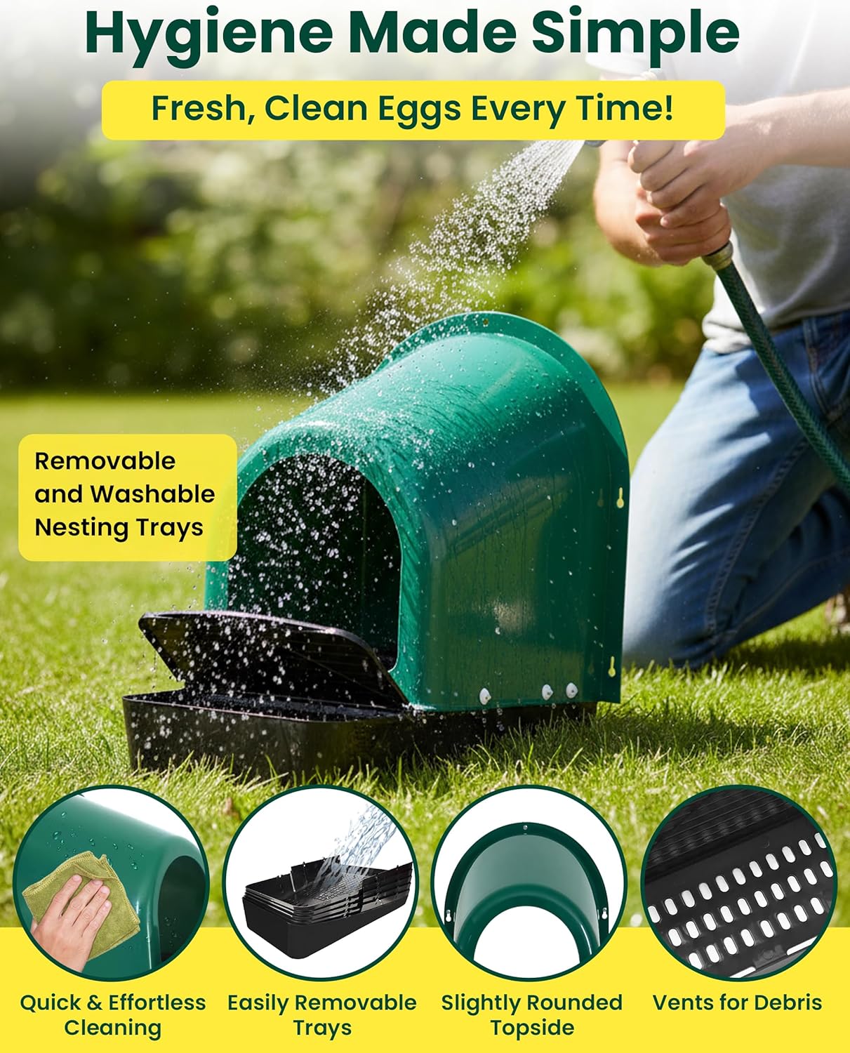 Roll-Out Chicken Nesting Boxes - 5-Pack Plastic Nest Boxes for Chickens, Hens & Ducks - Egg Laying Boxes with Perch and Roll Away Egg Collection for Coop