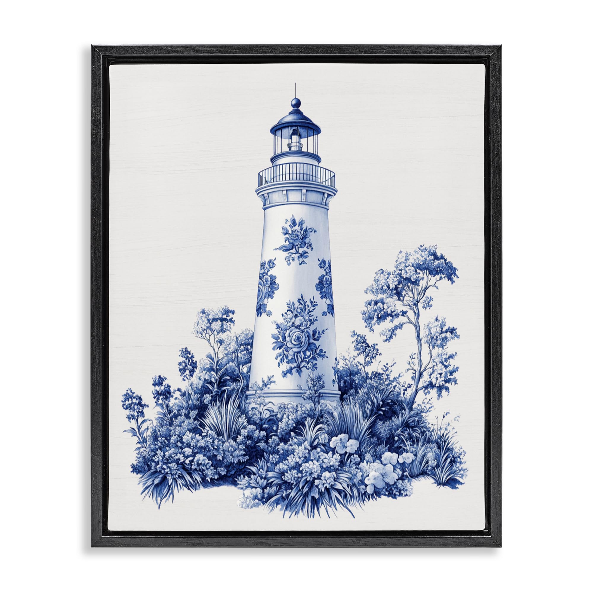 'Toile Patterned Lighthouse'| Floating Frame Canvas Art