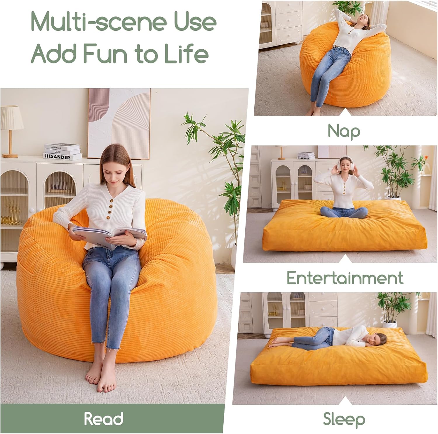 HIGOGOGO Giant Bean Bag Chair Bed for Adults,Convertible Beanbag Folds from Lazy Chair to Floor Mattress Bed,Large Floor Sofa Couch for Adult,Couples,Family,High-Density Foam Filling, Machine Washable - Image 4