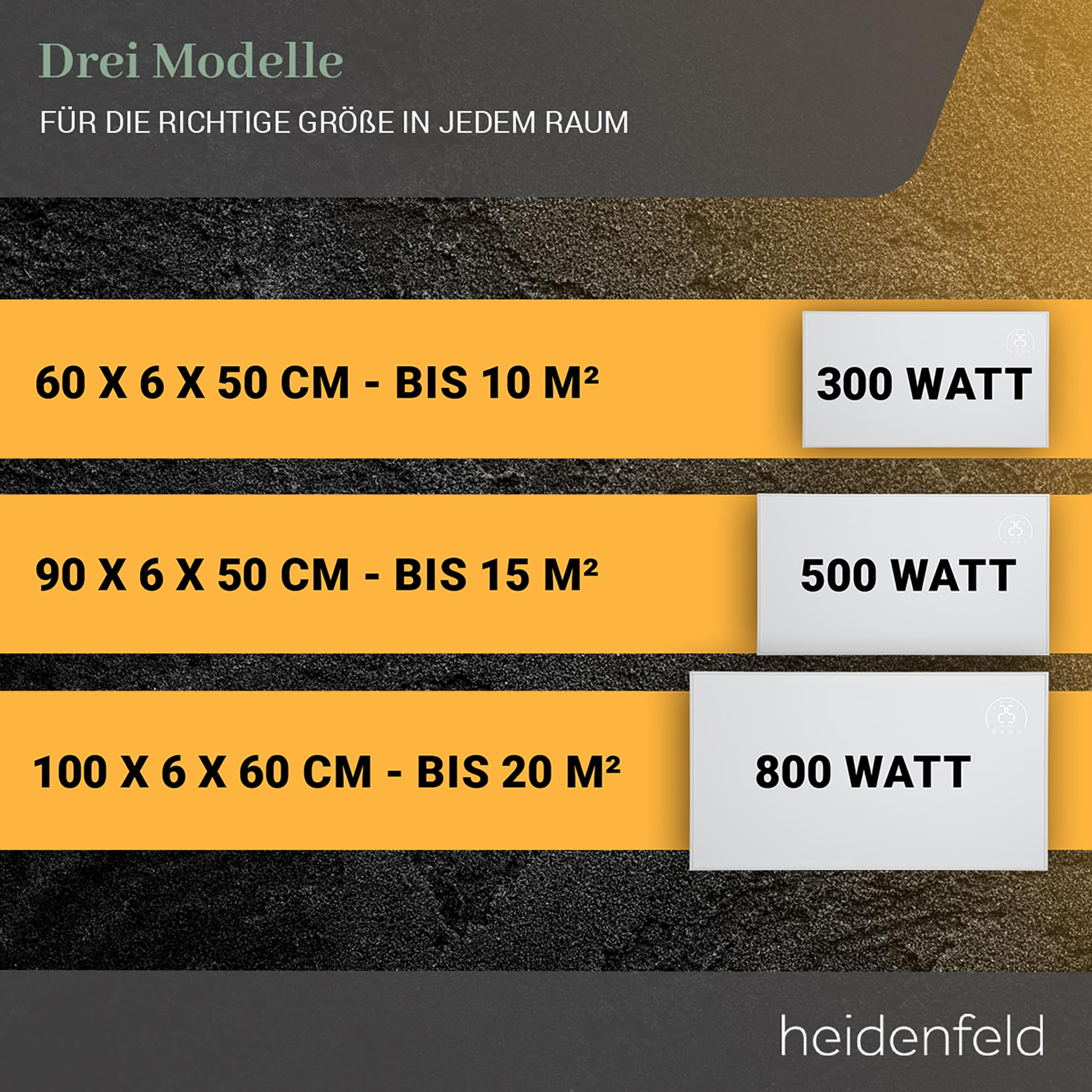 Heidenfeld Infrarotheizung HF-HP140 | 800 Watt bis 20 m² | 3in1 Steuerung via App | Fernbedienung | Touch-Bedienfeld | Mobile Elektroheizung | Infrarot Heizkörper mit Thermostat (HF-HP140 800 Watt)