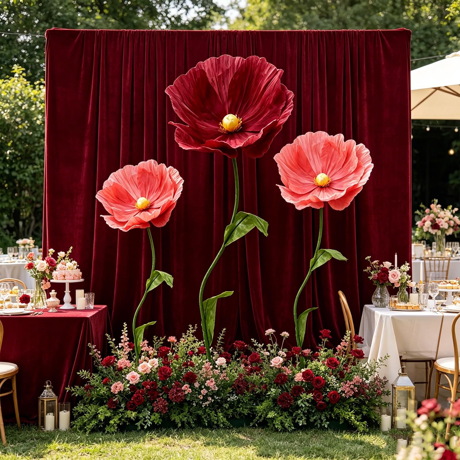 Riesiger Künstliche Blumen‑Mohn 1,8M Große Papierblume mit Basis und Biegsamem Stiel Handgemachte Blumendekoration für Hochzeitshintergrund, Schaufenster, Fotobox, Frühlingsparty(White)