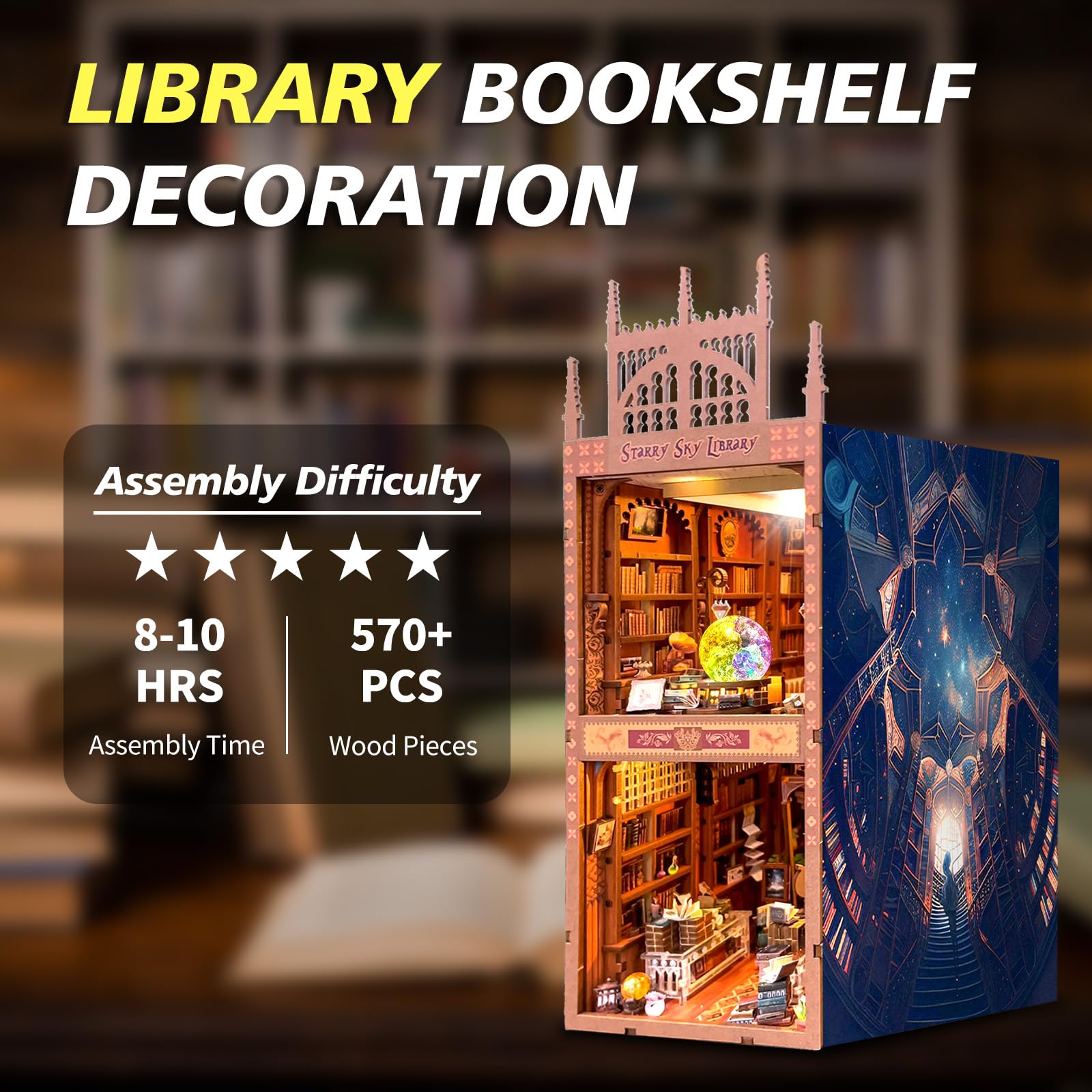 DIY Book Nook Kits, DIY Miniature Doll House Kit, 3D Wooden Puzzle Dollhouse Kit for Adults and Teens, Bookshelf Insert Decor, DIY Craft Gift Model Build with Rotating Staircase and Crystal Ball