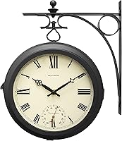 AcuRite 9-Inch Double-Sided Indoor Outdoor Clock with Thermometer, 360° Spin, Weatherproof Iron Frame, Silent Quartz - 75140M Black