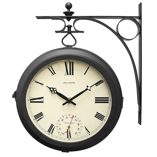 Acu Rite 9 Inch Indoor/Outdoor Double Sided Hanging Clock with 360 Degree Spin Functionality, Iron