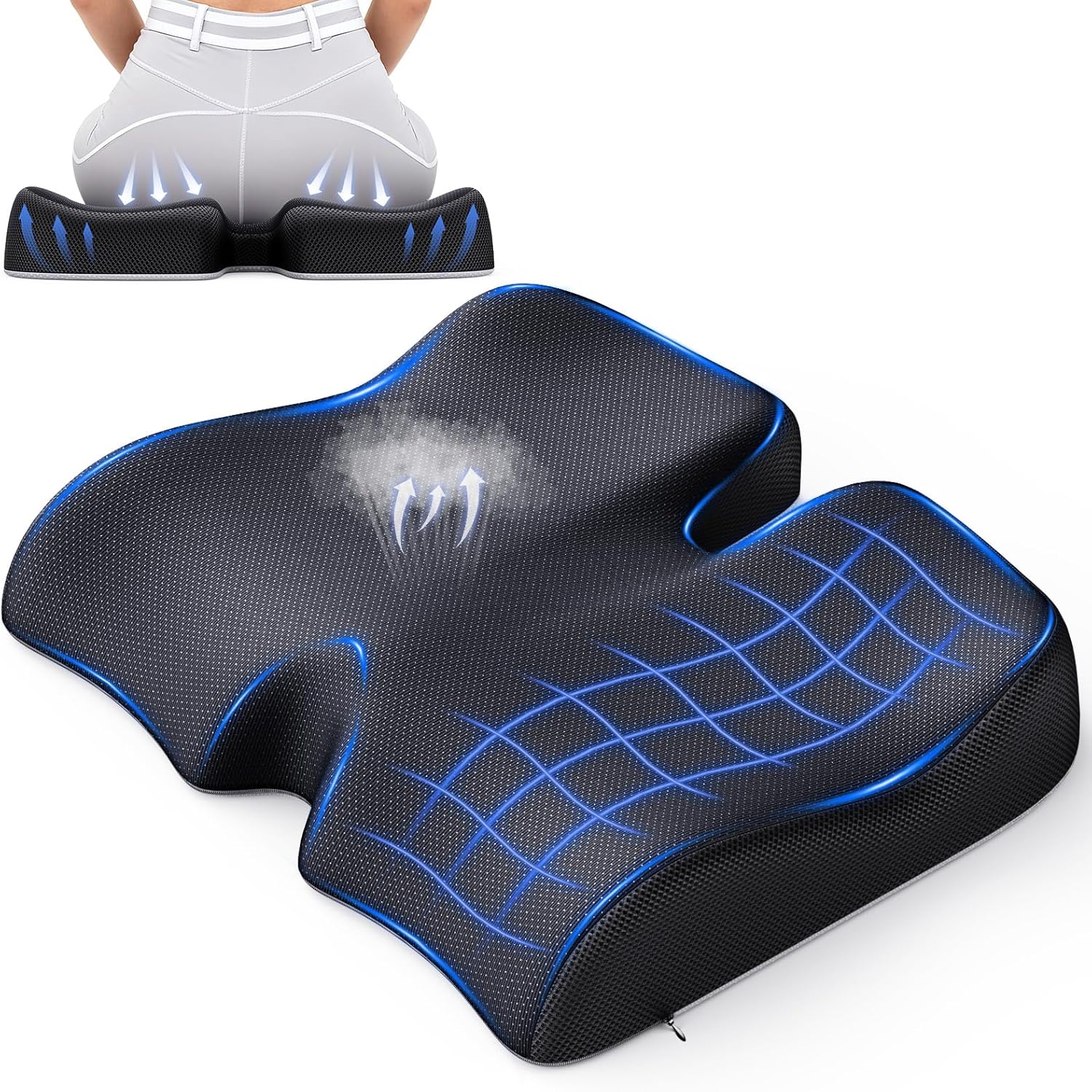 Benazcap 2025 Upgraded Large Thickened Seat Cushion for Wheelchair/Office Chairs, Wheelchair Cushion/Desk Chair Cushions/Office Chair Cushion,Soft Memory Foam, Breathable Fabric,Non-Slip Bottom, Black - Amazon product rated Grade A