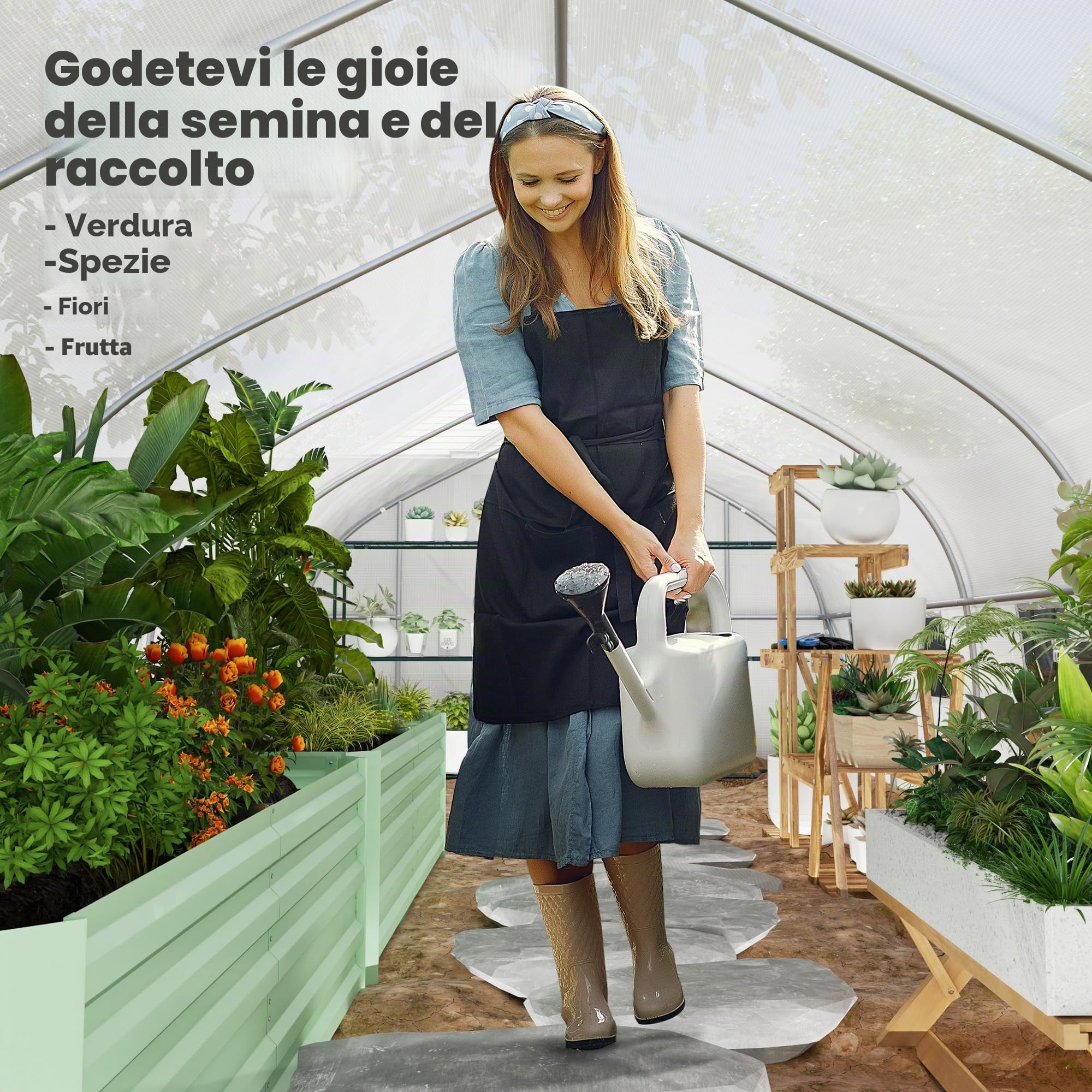 Outsunny Grande Serra a Tunnel da Giardino 24 m² PE 8x3x2m Bianca | Telaio in acciaio zincato Ø24mm, porta arrotolabile, 12 finestre