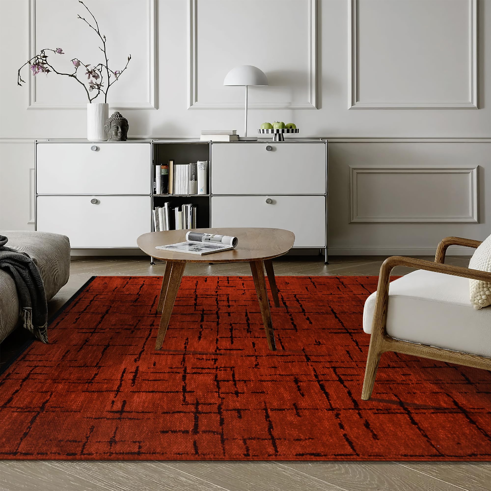 NETLINE HOME Rugs Living Room - Machine Washable Rug, Low Pile Non-Slip Area Rug - Area Rugs for Bedroom, Kitchen, Hallway - Pet Friendly Carpet, Modern Room Decor (RED, 160X230)