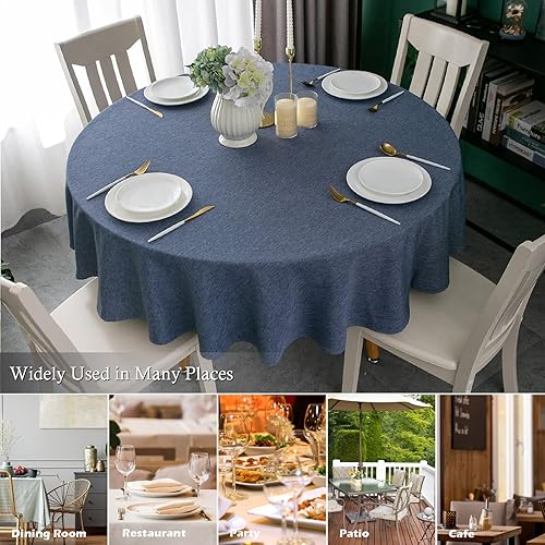 Miniatura 8 de Qidordour Mantel redondo de 70 pulgadas de diámetro, mantel de lino sintético, resistente al agua, a prueba de derrames, lavable, de poliéster, para