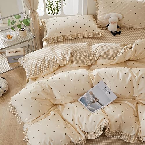 Miniatura 31 de mixinni Juego de funda de edredón floral blanca y rosa tamaño Queen para niñas, estilo jardín, 100% algodón, hojas y flores rosadas, con lazos