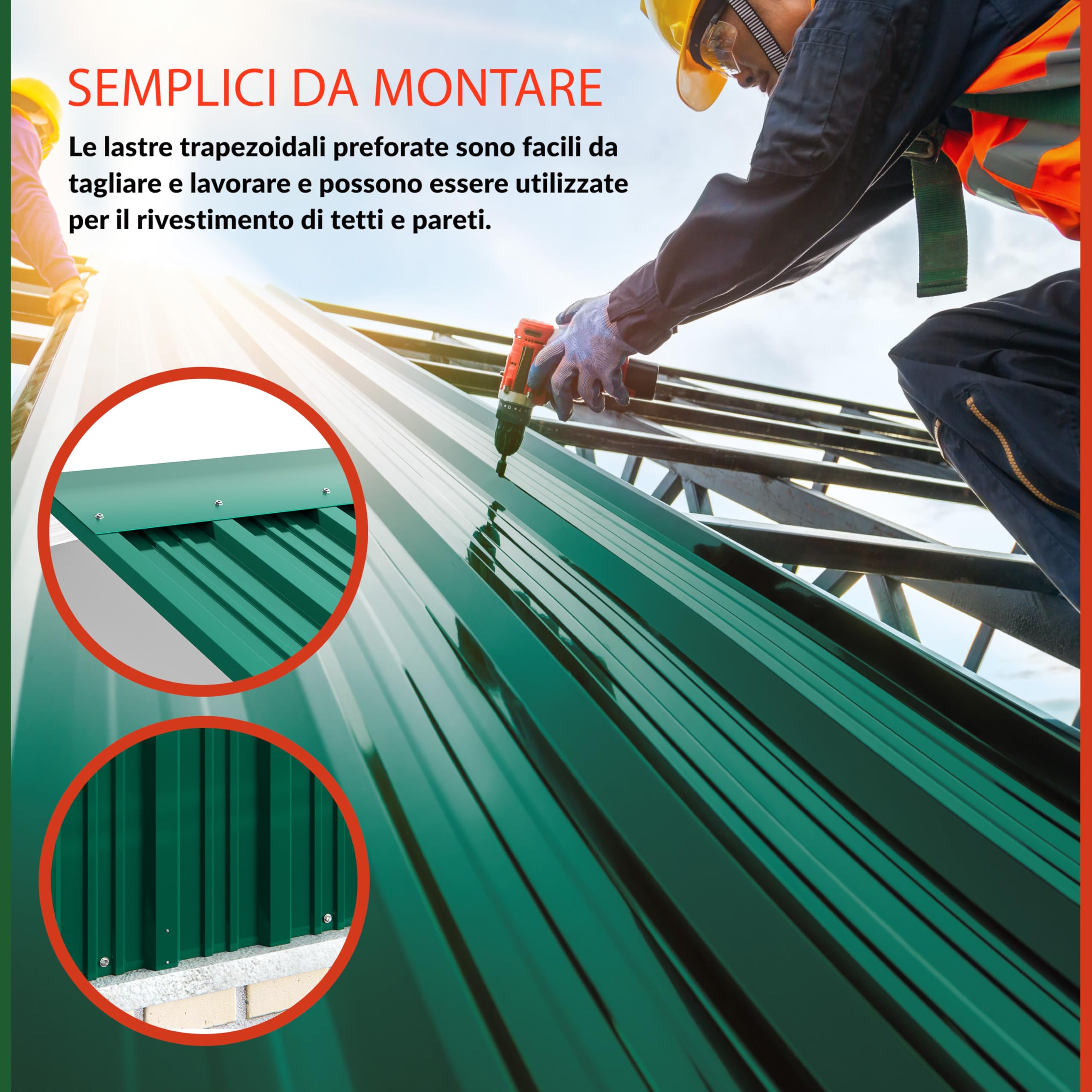 Lastre Trapezoidali Zincate 129x46cm 7m² Copertura Tetto Verde