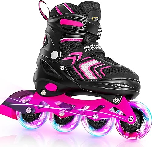 Miniatura 12 de Nattork Patines en línea ajustables para niñas y niños con ruedas completamente iluminadas, patines en línea para principiantes para niños y jóvenes