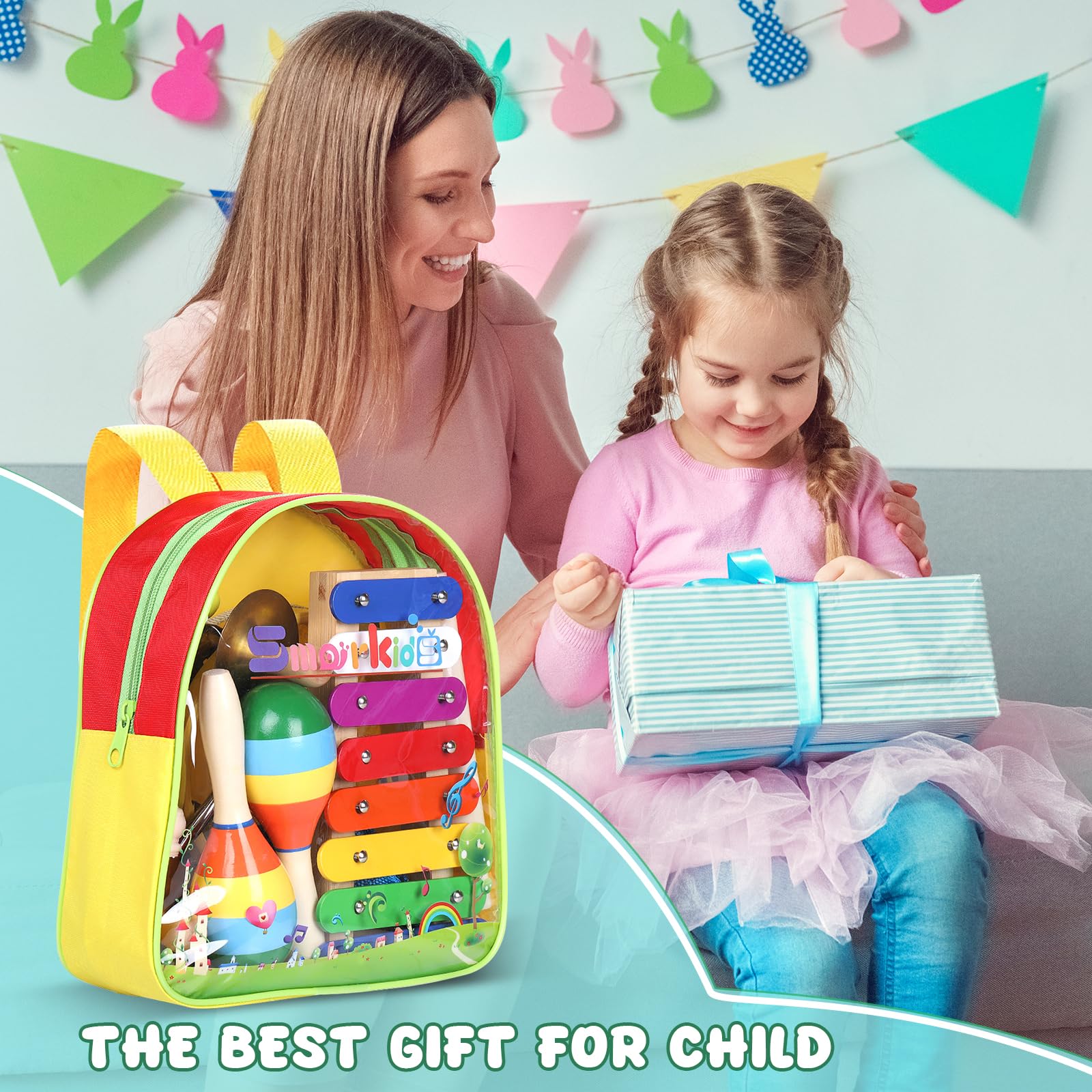 Musicali Giocattolo Strumenti Set per Bambini - Smarkids Giocattolo Musicale a Percussione per Bambini Giocattoli Educativi Prescolari che Includono Xilofono Flauto Tamburello Maracas con Borsa